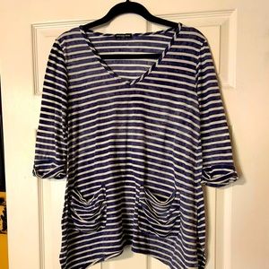Chacha Vente Navy & white stripe asymmetrical top